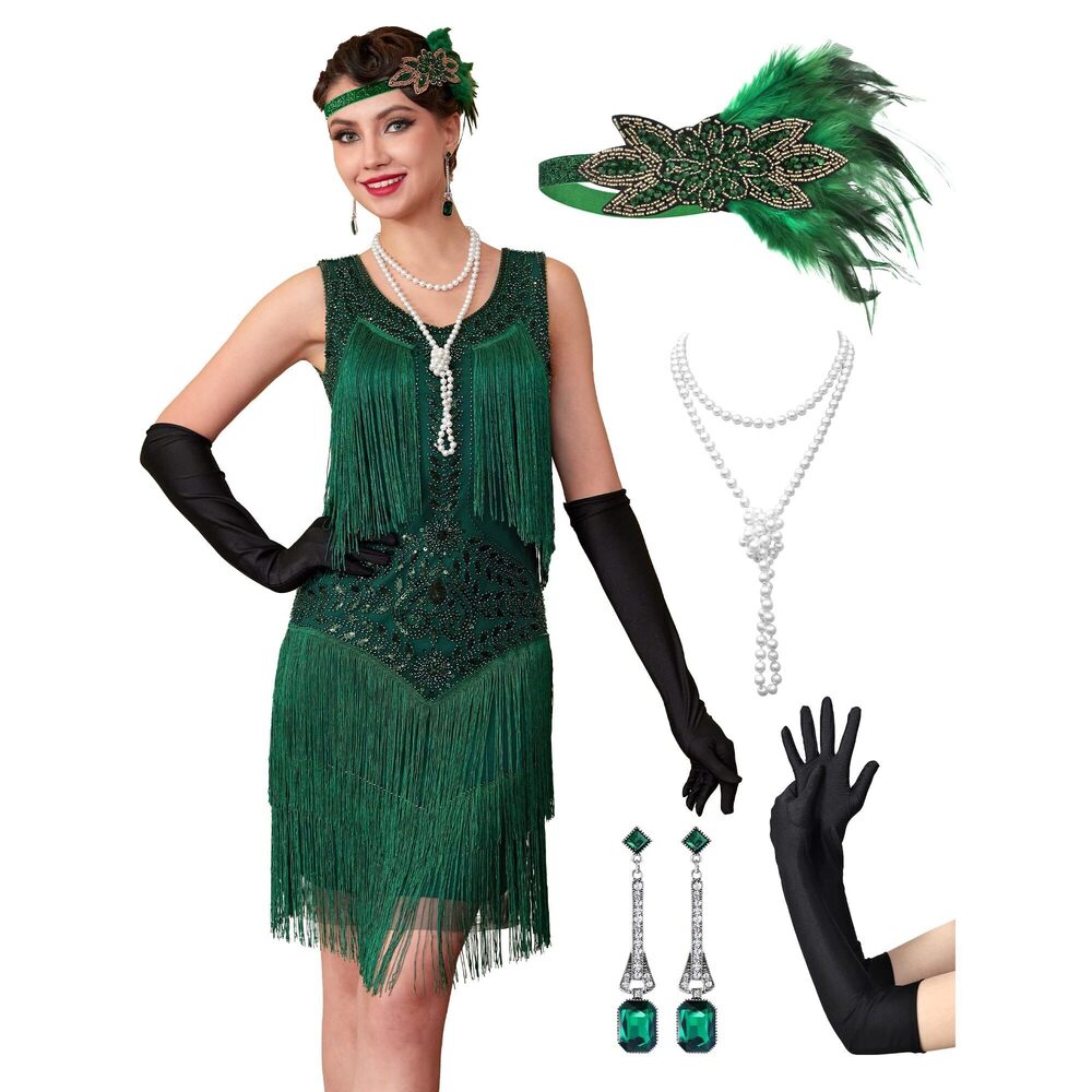 6794 1920s Flapper Dresses For Women,lace V Neck Great Gatsby
